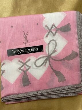 Yves Saint Laurent Pink and Gray Silk Logo Scarf